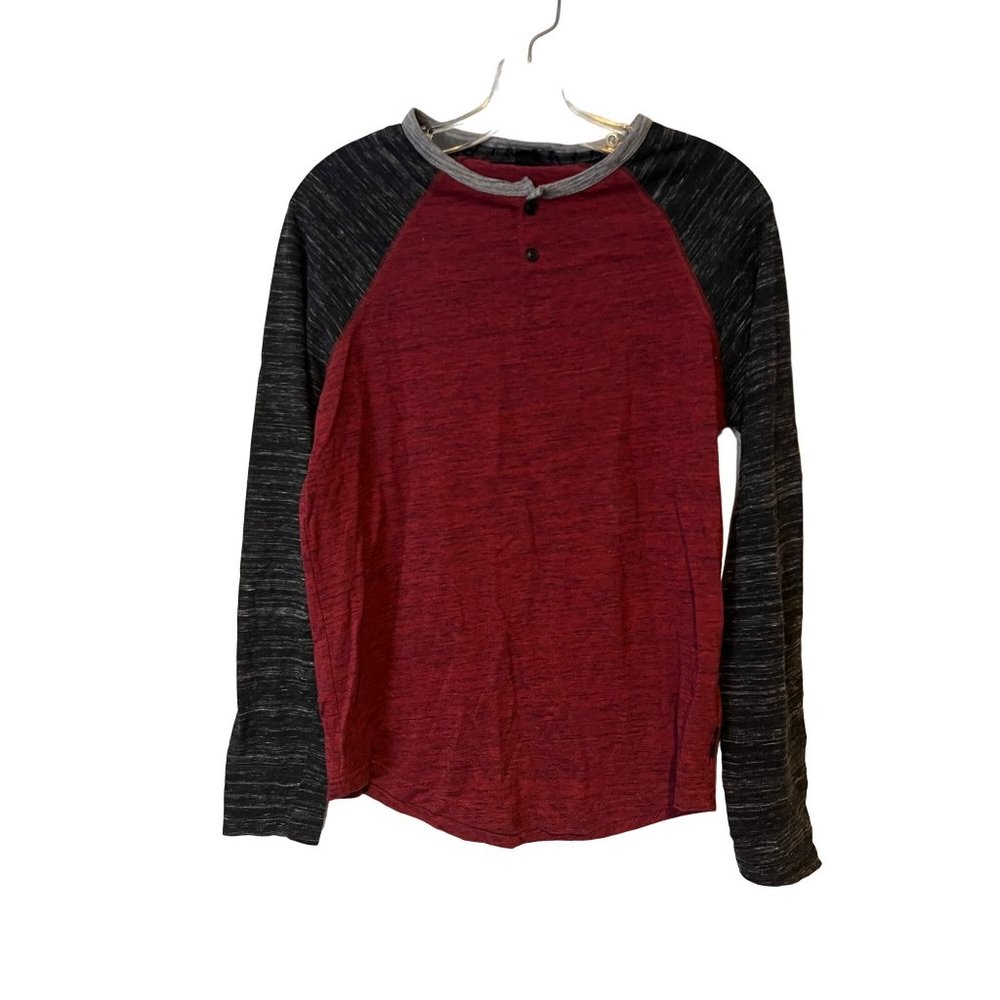Dvision Henley T Shirt Mens Small Long Sleeve Burgandy Black 1/4 Button Up